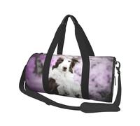 Chiens De Printemps Border Collie Brun avec des Fleurs, Sac de Voyage de Grande capacité, Sac à Main Rond, Sac de Voyage de Sport, fourre-Tout, Sac de Fitness