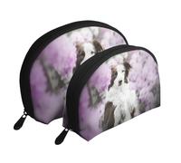 Chiens De Printemps Border Collie Brun avec des Fleurs, Trousse de Maquillage Coquille Femme Petit Porte-Monnaie Trousse de Toilette Trousse à cosmétiques 2 pièces