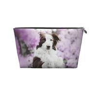 Chiens De Printemps Border Collie Brun avec des Fleurs, Trousse de Toilette Trousse de Maquillage Sac à cosmétiques Trousse de Toilette de Voyage Portable