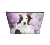 Chiens De Printemps Border Collie Brun avec des Fleurs, Trousse de Toilette Trousse de Maquillage Sac à cosmétiques Trousse de Toilette de Voyage Portable