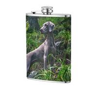 Chiens de Weimar, animaux de compagnie, chiens gris, chiens,Flasque de poche plate de 8 oz en acier inoxydable 304, idéale pour les activités de plein air.