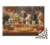 Chiens en Toques Puzzle de 1000 Pièces Adultes Chiens Chefs Faisant Pizza en Cuisine Premium Haute Qualité Robuste Vibrant Stimulant Anti-Stress 52x38cm/1000pcs