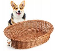 KADAX Lit pour chien et chat en osier, lit pour animaux de compagnie en couleur naturelle, lit pour chien, panier pour chat, chaise longue pour animaux, lit pour animaux, couchage pour chien. Panier