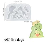 Chiens Famille Puzzles Argile Silicone Moule Chat Ours Éléphant Gypse Plâtre Moule Animal Artisanat Ornement Ciment Béton Résine Moule - Type A05 Five Dogs