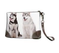Chiens Husky imprimés,Sacs à Main en Cuir PU pour Femmes, Pochette à Fermeture éclair, Portefeuille, Sac à Main avec dragonne