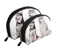 Chiens Husky imprimés, Trousse de Maquillage Coquille Femme Petit Porte-Monnaie Trousse de Toilette Trousse à cosmétiques 2 pièces