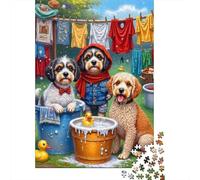 Chiens Jour de Lessive Puzzle 1000 Pièces pour Adultes Papier Jeu de Puzzle 1000 Pièces Famille Détente Cadeau 52x38cm/1000pcs