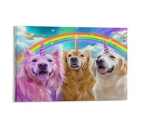 Chiens_licornes_rainb Art mural abstrait pour salon pour décoration de salle de bain rustique Photo sur toile 16x24 pouces (40x60 cm)
