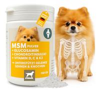 Chiens MSM 150Gr Poudre pour articulations Chien avec glucosamine, chondroïtine, vitamines C D K3, Calcium I pour articulations & Fonction articulaire pour articulations I Joint Care MSM Poudre