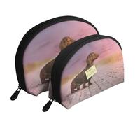 Chiens Teckel avec Board Dogs Teckel Brun, Trousse de Maquillage Coquille Femme Petit Porte-Monnaie Trousse de Toilette Trousse à cosmétiques 2 pièces