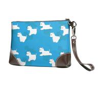 Chiens Westie Qui courent,Sacs à Main en Cuir PU pour Femmes, Pochette à Fermeture éclair, Portefeuille, Sac à Main avec dragonne
