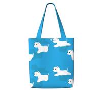 Chiens Westie qui courent，Sacs d'épicerie réutilisables, sacs fourre-tout de grande capacité, sac à bandoulière en toile