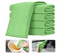 Chiffon de nettoyage en microfibre ; torchon à vaisselle ; chiffon à récurer ; chiffon de cuisine ; chiffon de voiture ; chiffon de nettoyage pour vitres ; chiffon absorbant (vert, 5)