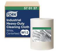 Chiffon de nettoyage robuste Tork blanc W1, alimentation centrale, 1 x 160 pieds, 570137