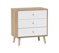 HOMCOM Commode 3 tiroirs Commode Chambre Meuble de Rangement Style Moderne pour Chambre à Coucher, Salon - 60 x 35 x 65 cm, chêne