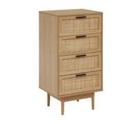 Chiffonnier 4 tiroirs avec cannage naturel - Décor imitation bois - L 50 x P 39,5 x H 95cm - AMANA