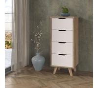 Chiffonnier 4 tiroirs - En panneaux de particules -Reproduction chene et blanc - Contemporain - L 45 x P 42 x H 108 cm