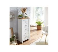 Chiffonnier 5 tiroirs 53x39x114 cm blanc et naturel - DANILO