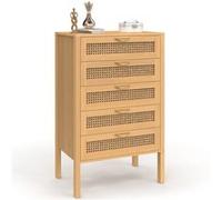 Chiffonnier 5 tiroirs EDHEN 60x40x100 cm commode semainier bois et effet cannage Bois