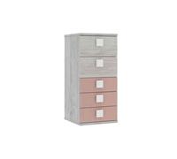 Chiffonnier 5 tiroirs en bois gris clair et rose - CF9071