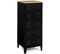 Chiffonnier 5 tiroirs ESTER 40 cm métal noir et plateau façon hêtre design indus