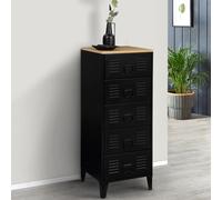 Chiffonnier 5 tiroirs ESTER 40 cm métal noir et plateau façon hêtre design industriel