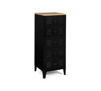IDMarket - Chiffonnier 5 tiroirs ESTER - 40 cm métal noir - plateau façon hêtre - design industriel