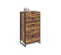 IDMarket - Chiffonnier 5 tiroirs Hawkins 60 cm Commode semainier Bois foncé Design Industriel