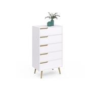 Commode 5 Tiroirs Helsinki 60 Cm Chiffonnier Scandinave Blanc Blanc