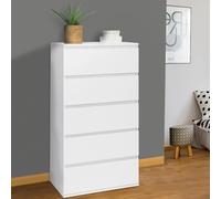 Chiffonnier 5 Tiroirs Tomi 60 Cm Bois Blanc Commode Semainier Blanc