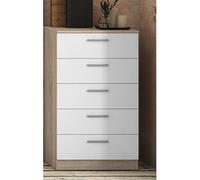 Chiffonnier avec 5 tiroirs coloris chene cambrian/blanc - Longueur 60 x profondeur 40 x hauteur 102,7 cm -PEGANE- Blanc