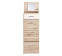 Chiffonnier avec miroir coloris Imitation chêne San Remo, rechampis blanc - Longueur 46 x Hauteur 121 x Profondeur 40 cm--