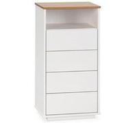 Chiffonnier bob 4 tiroirs 1 niche blanc/chêne, bois massif