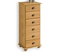 Chiffonnier COLMAR commode apothicaire avec 6 tiroirs de rangement, en pin massif finition cirée Finition cirée/coloris antique, Vernis naturel G