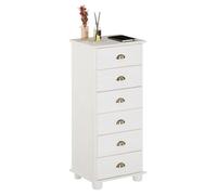 Chiffonnier COLMAR commode apothicaire avec 6 tiroirs de rangement, en pin massif lasuré blanc