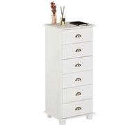 Chiffonnier COLMAR en pin massif lasuré blanc, avec 6 tiroirs Blanc G