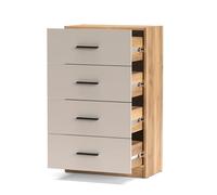 Chiffonnier commode à 4 tiroirs coloris Beige/chêne Mauvella - Longueur 60 x Hauteur 100 x Profondeur 34,5 cm