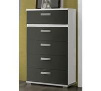 Chiffonnier /commode coloris blanc/graphite- Longueur 60 x Profondeur 39.6 x Hauteur 109.4 cm -PEGANE- Blanc