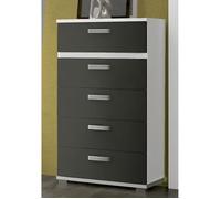 Chiffonnier commode meuble de rangement coloris blanc-graphite- Longueur 60 x Profondeur 39.6 x Hauteur 109.4 cm