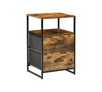 Chiffonnier design industriel - 2 tiroirs, niche, plateau - châssis acier noir MDF aspect bois avec veinage