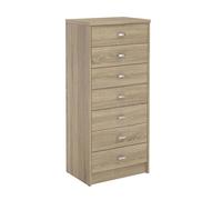 chiffonnier DONIA, H 112 cm en bois coloris chêne sonoma, petite commode avec 7 tiroirs en colonne meuble de rangement