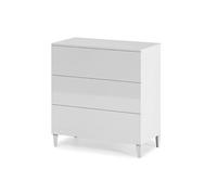 Chiffonnier en bois coloris blanc brillant avec 5 tiroirs - Dim : 117 x 61 x 40 cm --