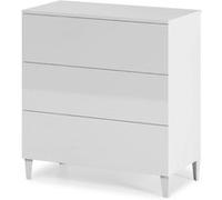 Commode Pegane Chiffonnier en bois coloris blanc brillant avec 5 tiroirs - Dim : 117 x 61 x 40 cm --