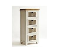 Chiffonnier en pin massif de 4 tiroirs en rotin , blanc / miel - L.58 x H.127 x P.45 cm --