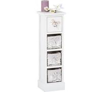 Chiffonnier FLOWER H 70 cm en bois massif blanc avec 1 tiroir et 3 paniers petite commode style shabby chic Blanc G
