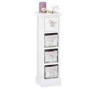 Chiffonnier FLOWER H 70 cm en bois massif blanc avec 1 tiroir et 3 paniers petite commode style shabby chic
