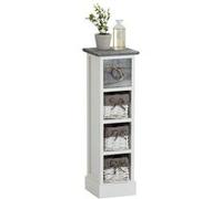 Chiffonnier FLOWER petit meuble avec 1 tiroir et 3 paniers étagère en bois de paulownia blanc et gris style shabby chic Blanc/Gris G