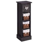 IDIMEX Chiffonnier Flower Petit Meuble avec 1 tiroir et 3 paniers étagère en Bois de Paulownia Noir, Style Shabby Chic Vintage Rustique Romantique