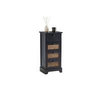 Chiffonnier JASMIN petite commode avec 4 tiroirs, style vintage bohême, en bois de paulownia lasuré noir et rotin Noir G