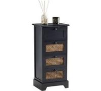 Chiffonnier JASMIN petite commode avec 4 tiroirs, style vintage bohême, en bois de paulownia lasuré noir et rotin Noir